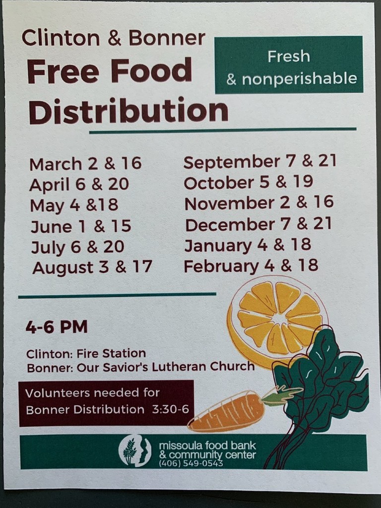 Free food distribution dates/times